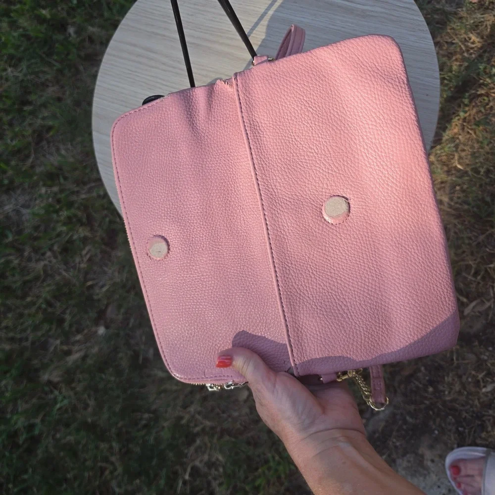 Pink Pebbled Faux Leather Crossbody Bag with Gold Hardware and Chain Strap